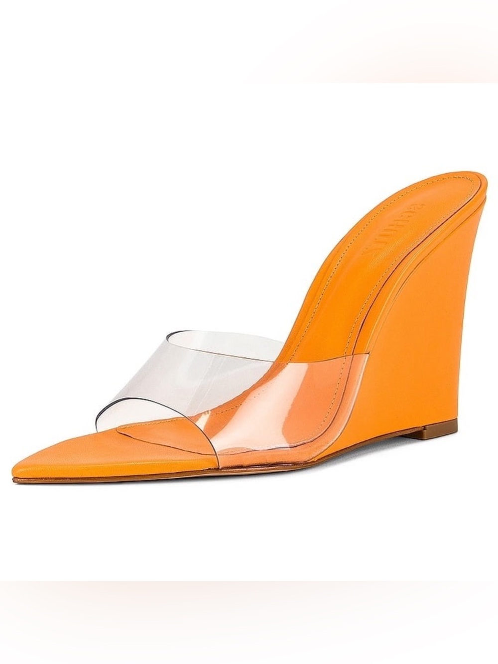 SCHUTZ Luci Vinyl Wedge Heel in Bright Tangerine
